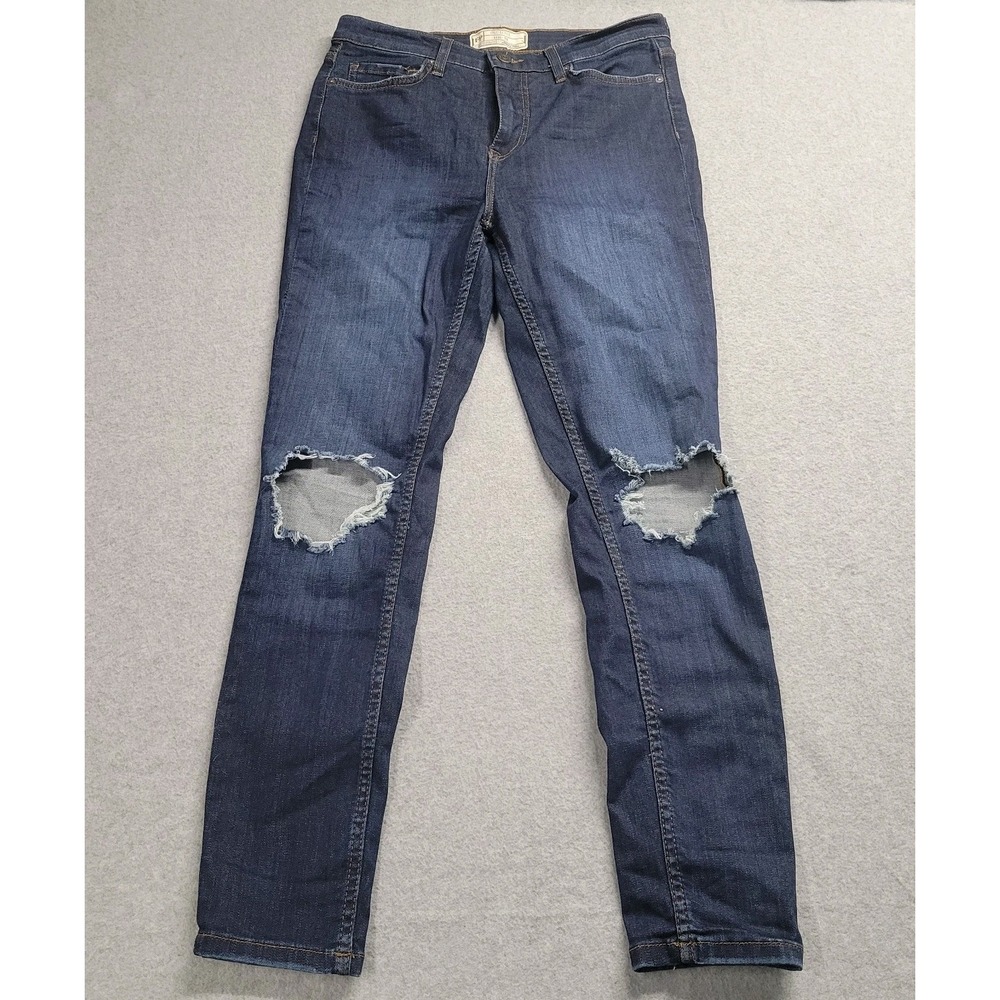Free People Distressed Knee Skinny Jeans Dark Wash Denim Size 29 Distressed Knee